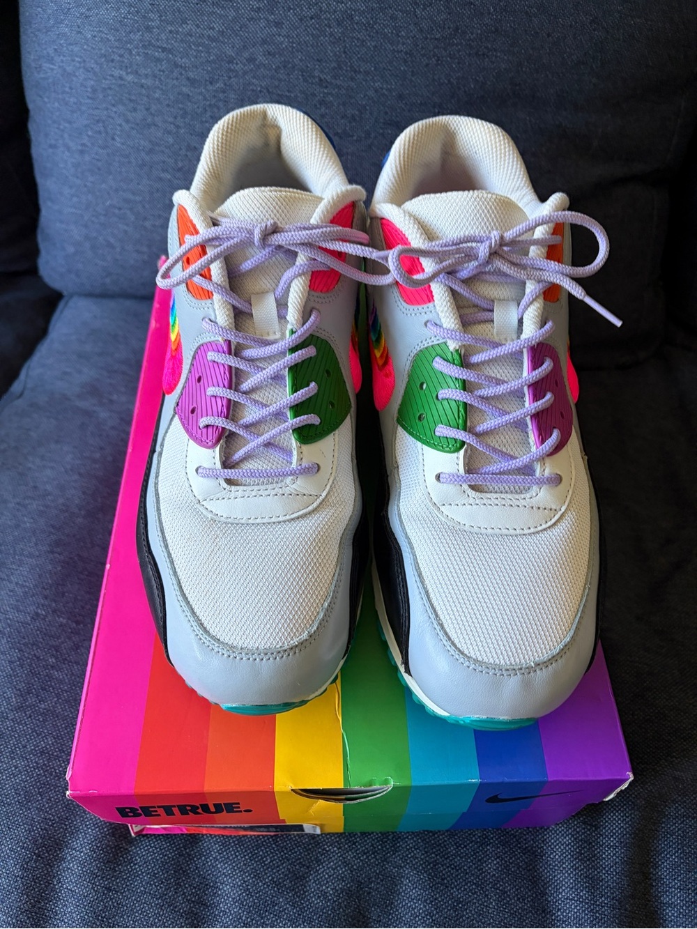 Nike Air Max 90 Betrue Pride-Inspired Sneakers - White with Rainbow Accents